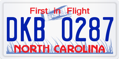 NC license plate DKB0287