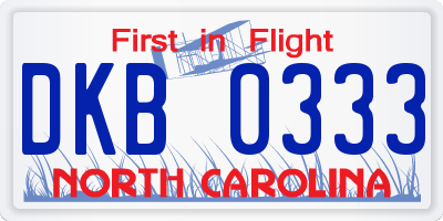 NC license plate DKB0333