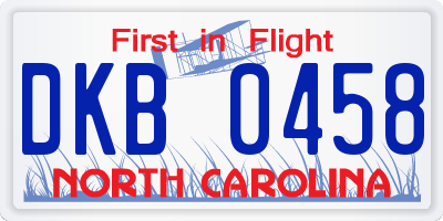 NC license plate DKB0458