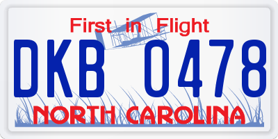 NC license plate DKB0478