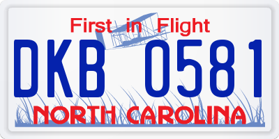 NC license plate DKB0581