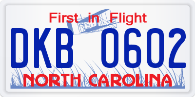 NC license plate DKB0602