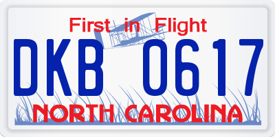 NC license plate DKB0617