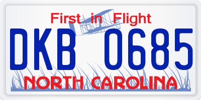 NC license plate DKB0685