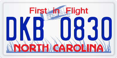NC license plate DKB0830