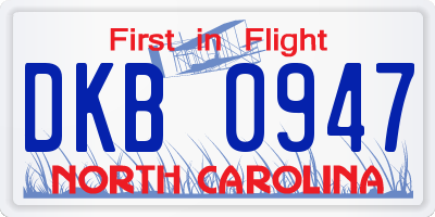 NC license plate DKB0947