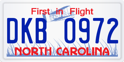 NC license plate DKB0972