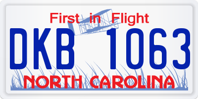 NC license plate DKB1063