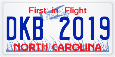 NC license plate DKB2019