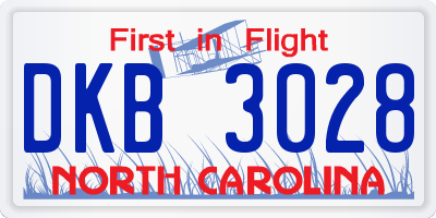 NC license plate DKB3028