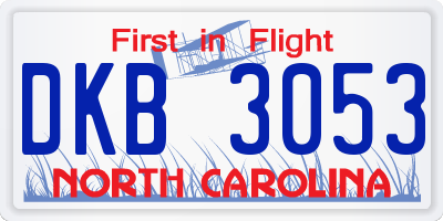 NC license plate DKB3053