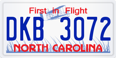 NC license plate DKB3072