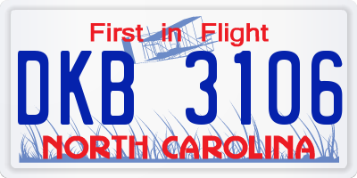 NC license plate DKB3106