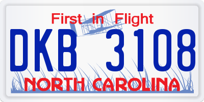 NC license plate DKB3108