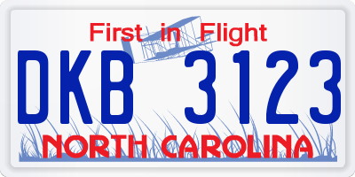 NC license plate DKB3123