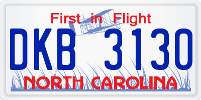 NC license plate DKB3130