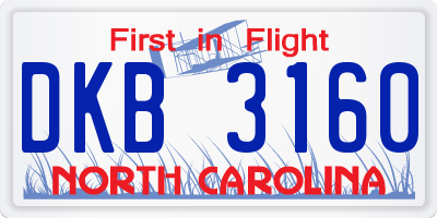 NC license plate DKB3160