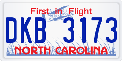 NC license plate DKB3173