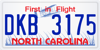 NC license plate DKB3175