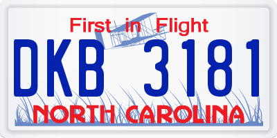NC license plate DKB3181