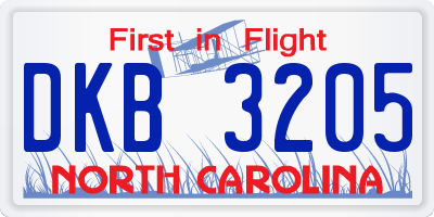 NC license plate DKB3205