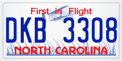 NC license plate DKB3308