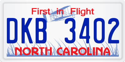 NC license plate DKB3402