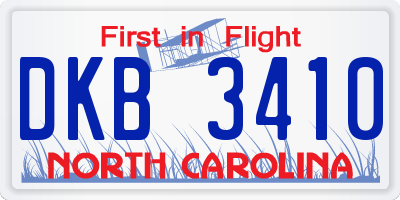 NC license plate DKB3410