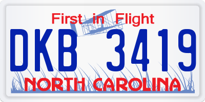 NC license plate DKB3419