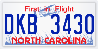 NC license plate DKB3430