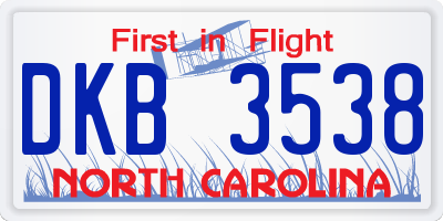 NC license plate DKB3538