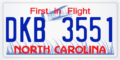 NC license plate DKB3551