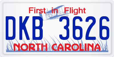 NC license plate DKB3626