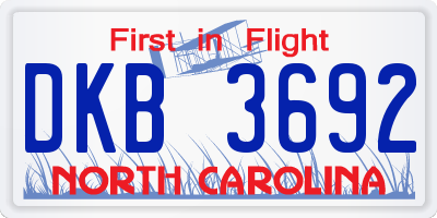 NC license plate DKB3692