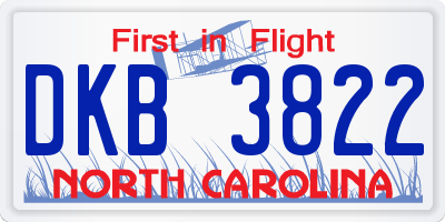 NC license plate DKB3822