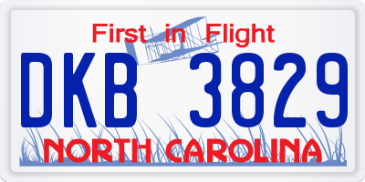 NC license plate DKB3829