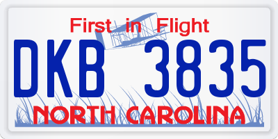 NC license plate DKB3835