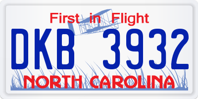 NC license plate DKB3932