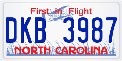 NC license plate DKB3987