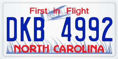 NC license plate DKB4992