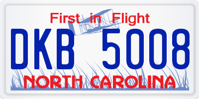 NC license plate DKB5008