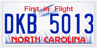 NC license plate DKB5013