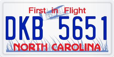 NC license plate DKB5651
