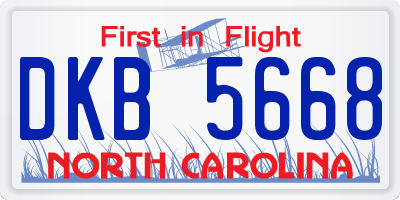 NC license plate DKB5668