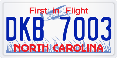 NC license plate DKB7003