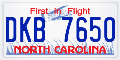 NC license plate DKB7650