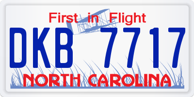 NC license plate DKB7717