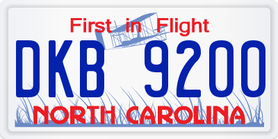 NC license plate DKB9200
