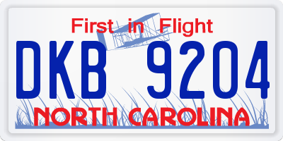 NC license plate DKB9204