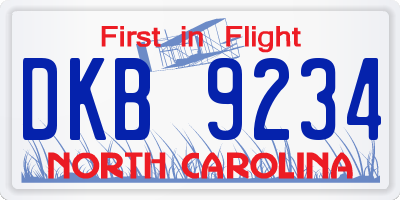 NC license plate DKB9234